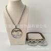 Xiangjia Stainless Steel Double C Necklace & Earrings Set