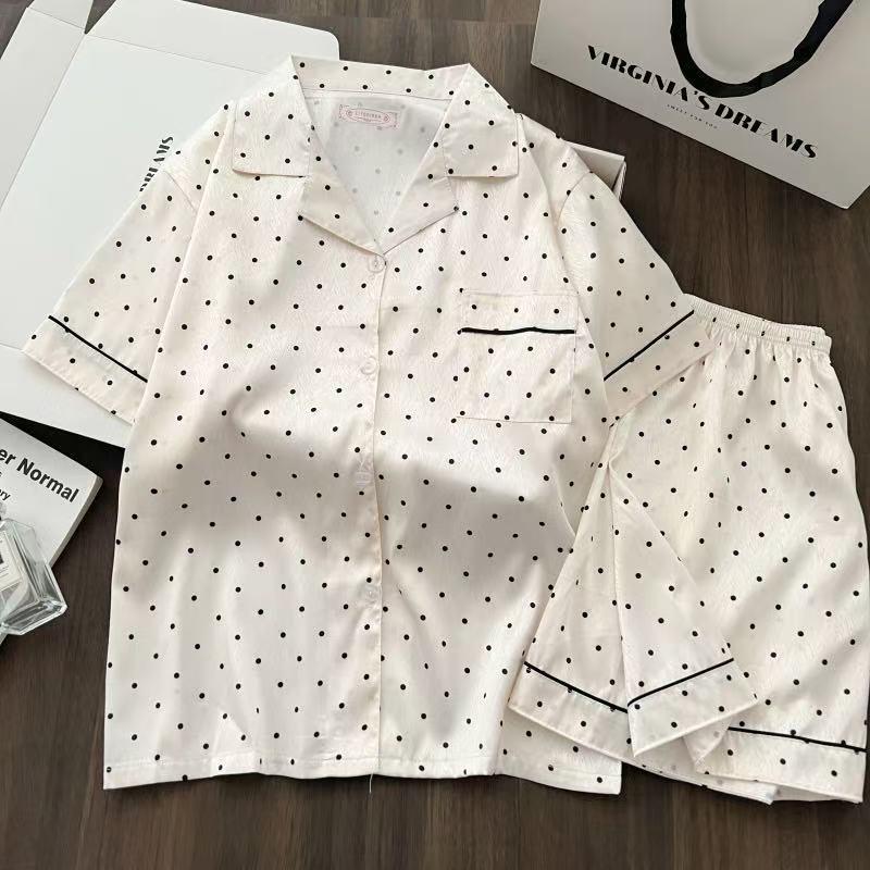 Damen 2024 Frühling/Sommer Eis-Seide Karierter Pyjama - Langärmeliges Zweiteiler-Set