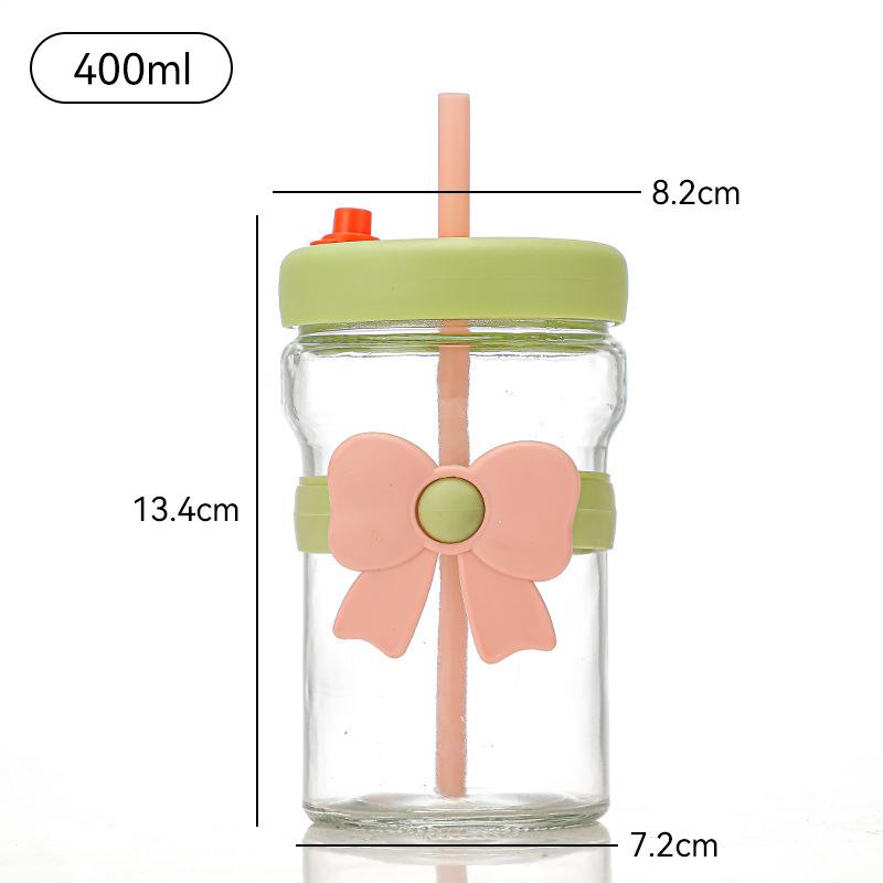

Милая стеклянная кружка с бантом для воды, мультяшная стеклянная кружка с бантом, полосатая милая кружка для кофе, бытовая кружка для фруктового чая, лимонада, подарок для девочек зелёный