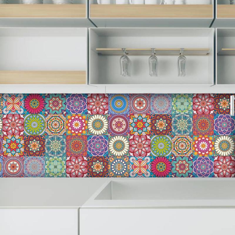 24 de bucăți autocolante de faianță cu mandala, retro, colorate, impermeabile, rezistente la căldură, autoadezive, perete de țiglă