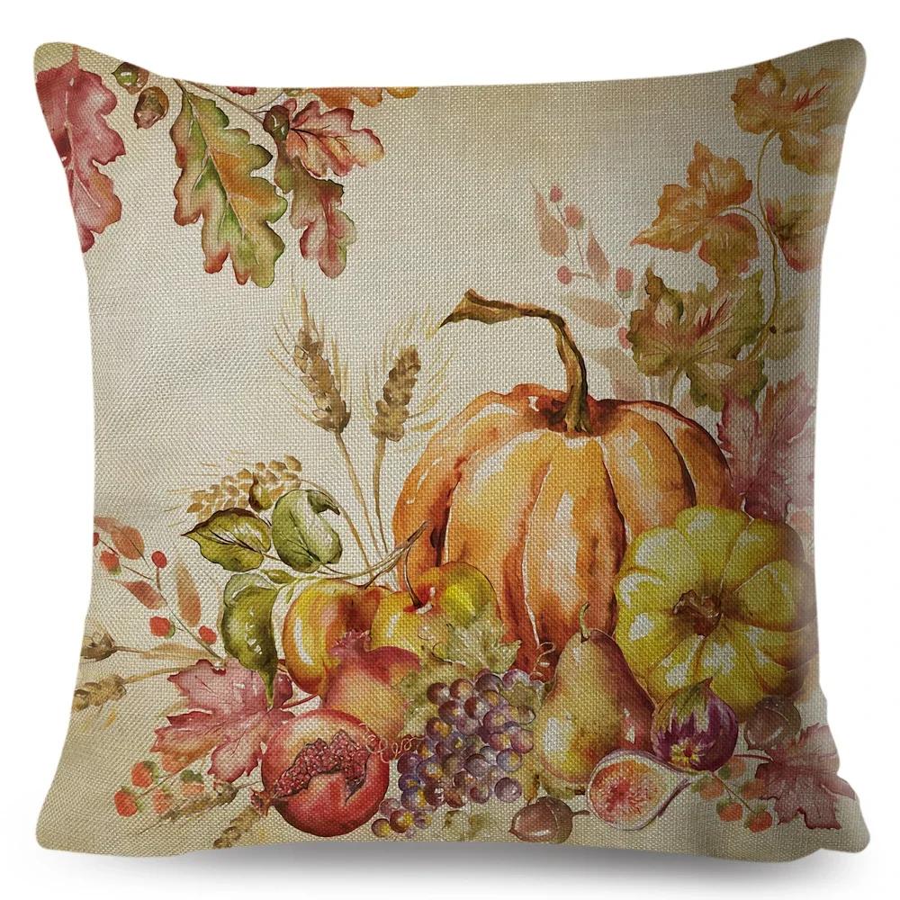 Bunter Aquarell-Kürbis Kissenbezug Dekor Cartoon Pflanze Bedruckter Kissenbezug für Sofa Zuhause Polyester Kissenbezug x
