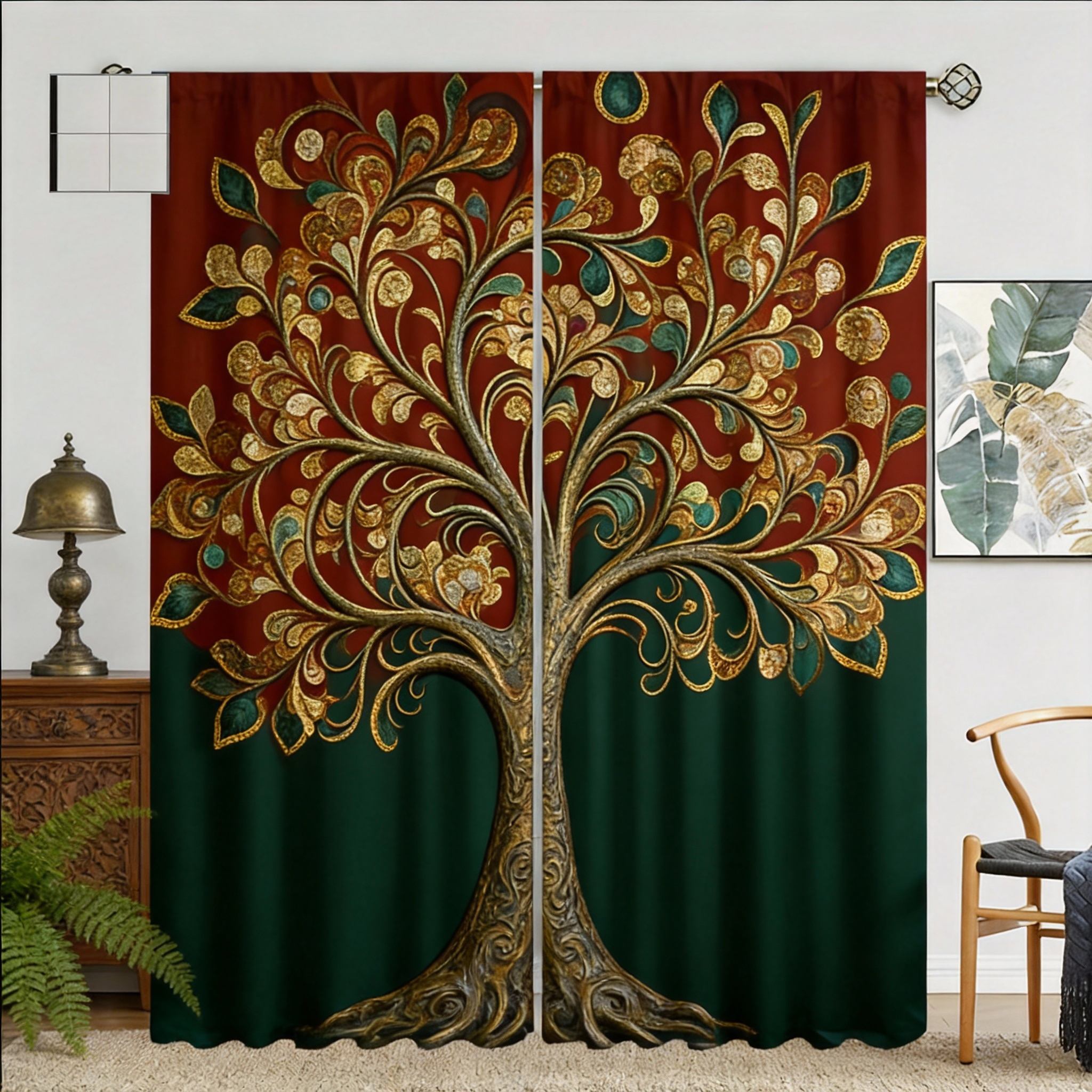 Abstract Tree Of Life Curta 2Pcs – Vibrant Colorful Art Design, Spiritual Boho Living Room Bedroom Decor (as the picture,53x116cm 2pc21x46in)