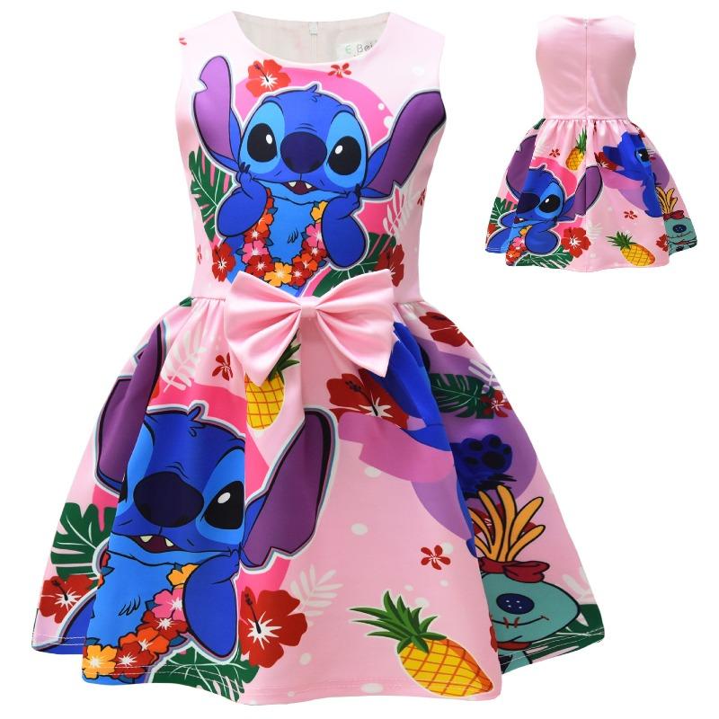 Disney Stitch Cosplay Animation Sleeveless Vest Dress Children's Bow Party Dress Skirt