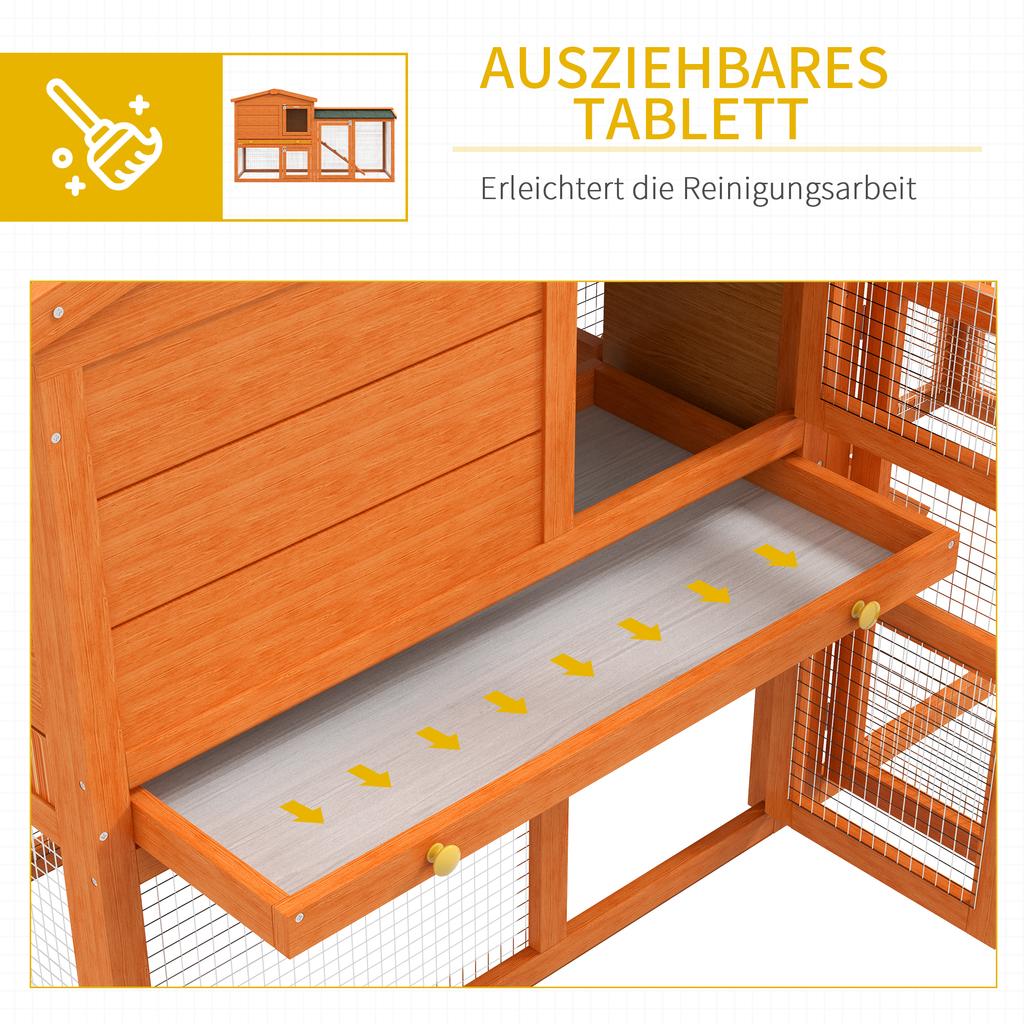 Two-Tier Rabbit Hutch with Run, Ramp, Slide-Out Tray, for Garden - Orange