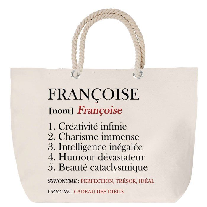 Sac de plage anse corde Françoise Définition Cadeau Anniversaire Noël | Grand Sac de Transport & Sport