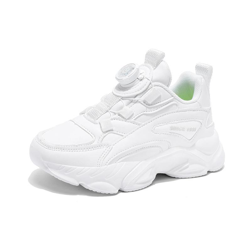 Boys Shoes Children s Sneakers Leather White Running Shoes Girls Rotary Buckle Student Shoes 28 белый