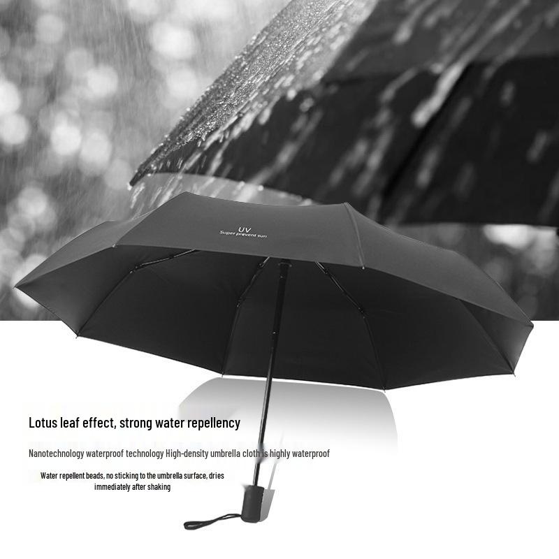 Summer UV Auto-Folding Black Parasol - Sun/Rain Dual-Use with Logo Print