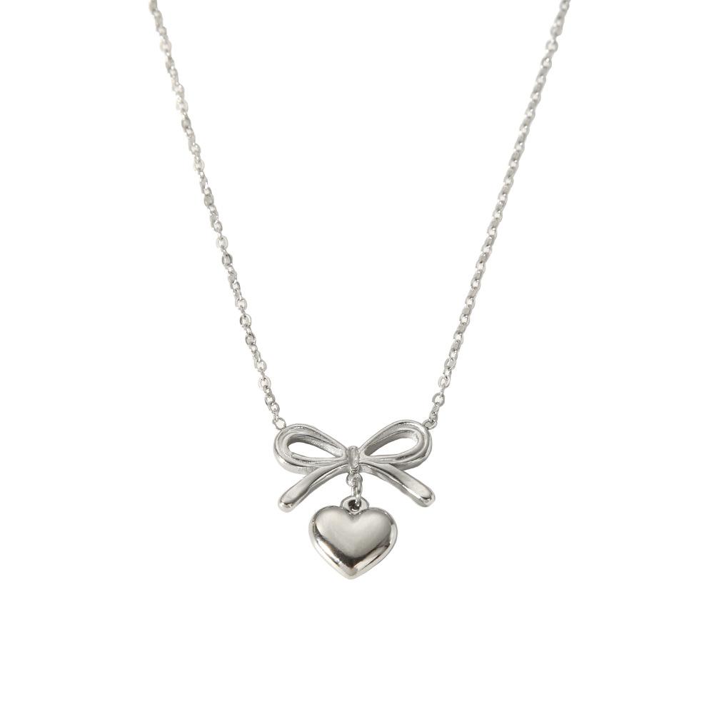 ins personalized light luxury bow love pendant necklace stainless steel 18K gold waterproof exquisite jewelry women