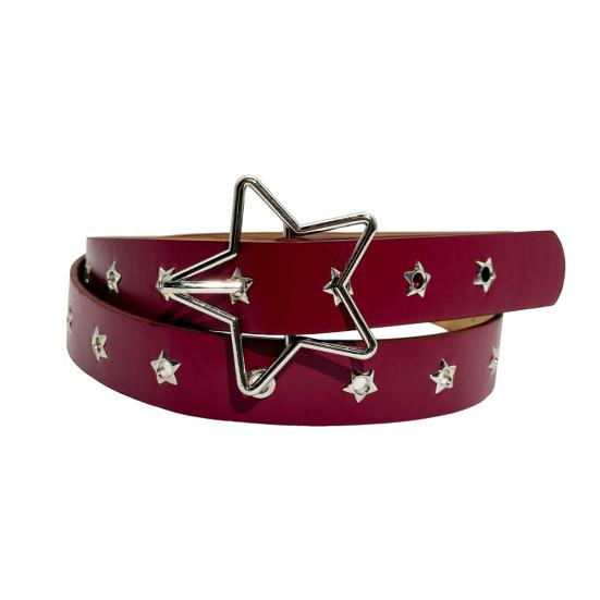 Women Belt Punk Style Rock Star Pattern Belt with Adjustable Hollow Hole Design Dresses Jeans Shirts Faux Leather Belt