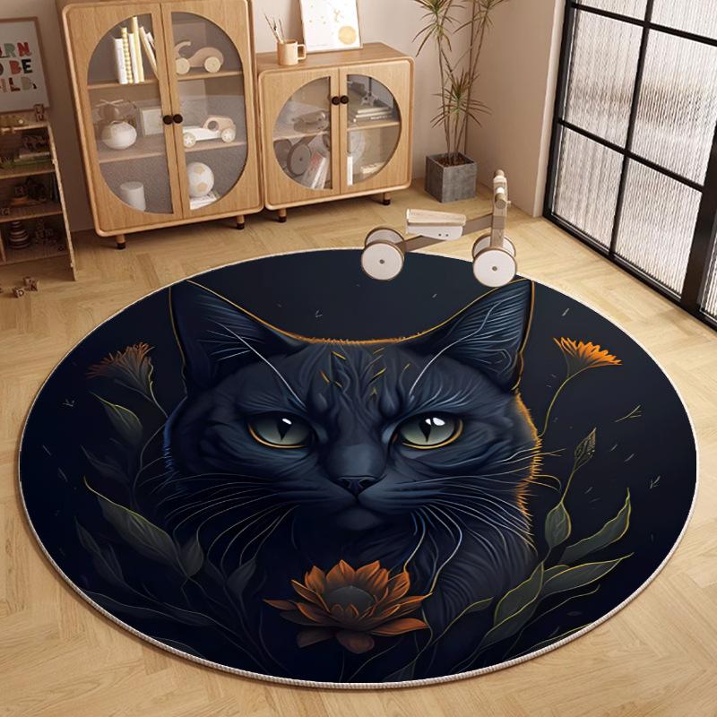 Cat Theme Round Carpet Fantasy Texture Starry Background Floor Mat Modern Creative Interior Home Decor Rug for Living Room