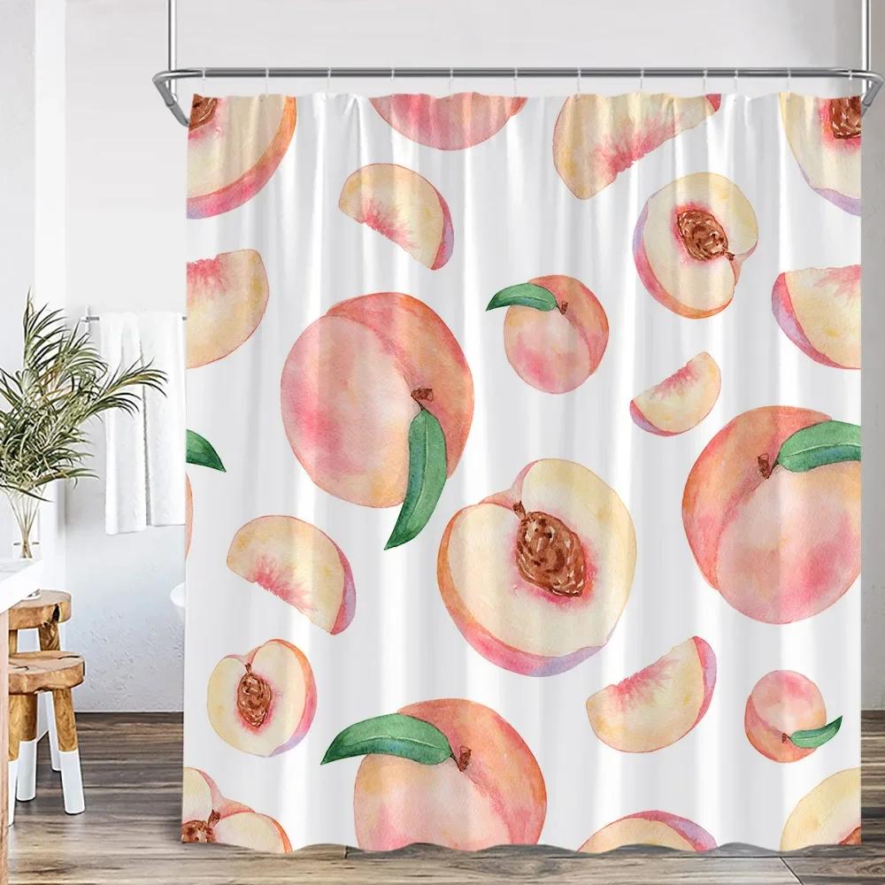 Summer Pink Fruit Shower Curtain Strawberry Cherry Peach Watermelon Shower Curtain Girl Woman Polyester Bathtub Decoration