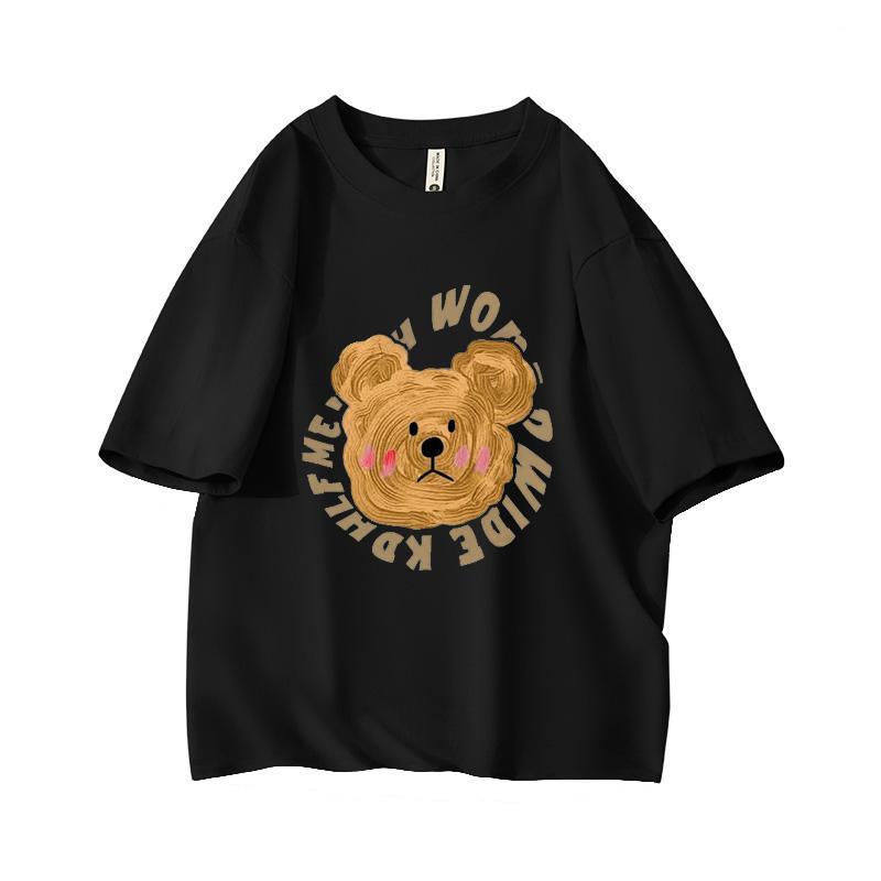 

Minimal Ins Cute Doodle Bear Oversized Short Sleeve O Neck T Shirt Graphic Print 100 Cotton 2000s Women Tops clothes Summer L
