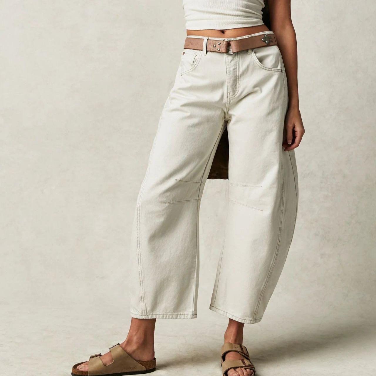 

IHUASU Spring Casual Loose Mid-waist Tube Jeans for Women Trousers M слоновая кость