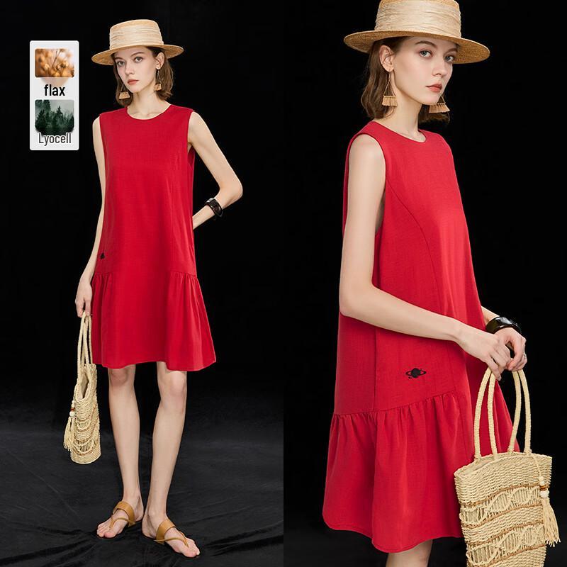 French Sleeveless Tencel Linen Blend Draped Maxi Dress S