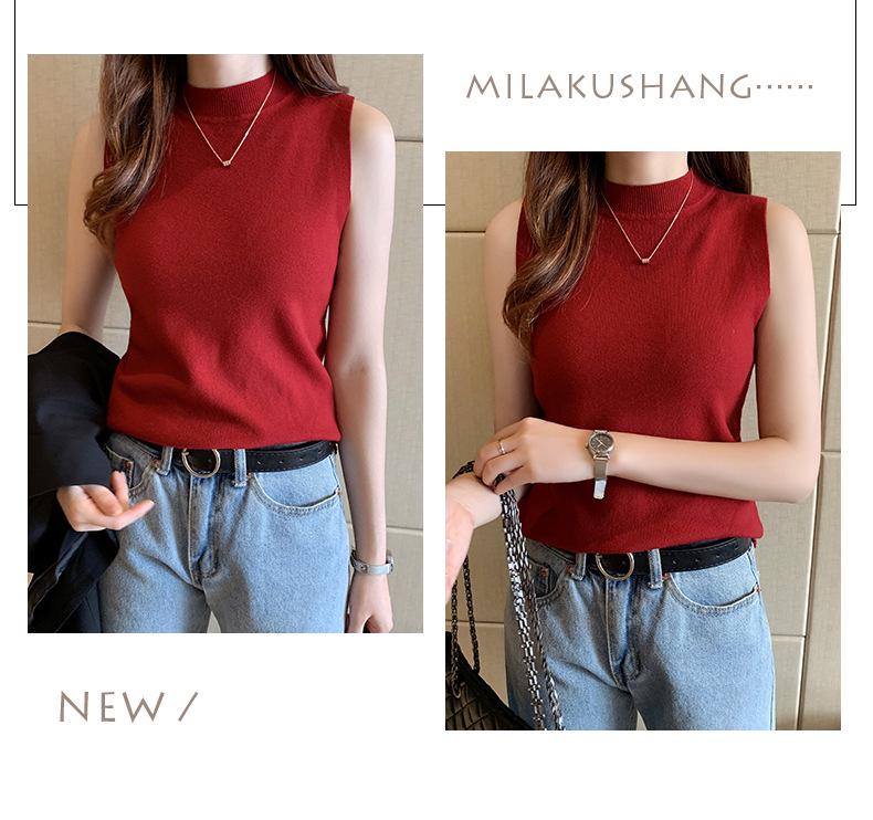 

Женский черный облегающий вязаный топ-майка – корейский стиль, полувысокий воротник One Size