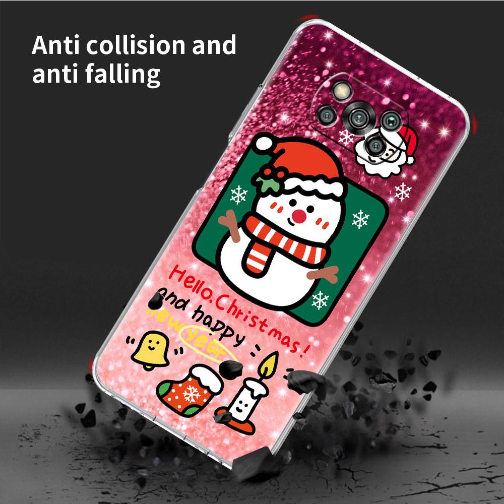 Clear Soft Case For Xiaomi Mi Poco X3 NFC M3 F3 12 11 Lite 11T 10T X3 Pro Note 10 9T Phone Funda Cover Christmas Cute Sled Elk