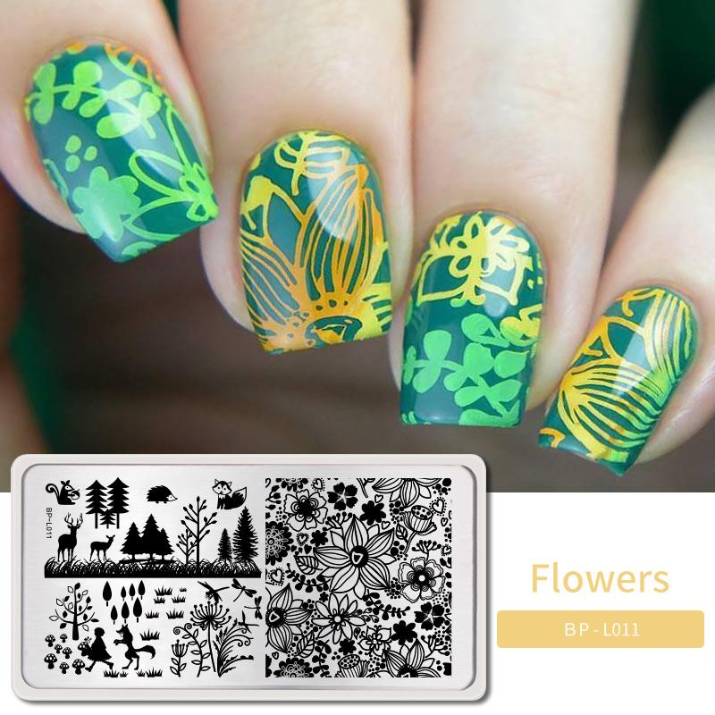 NICOLE DIARY Leaves Flower Nail Art Stamping Plates Drawing Template Geometric Stripe Line 3D Image Stencil Mold Printing Tools