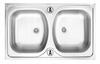 Doppelbecken Stahlspüle 80x50 mit Hahnloch und Siphon