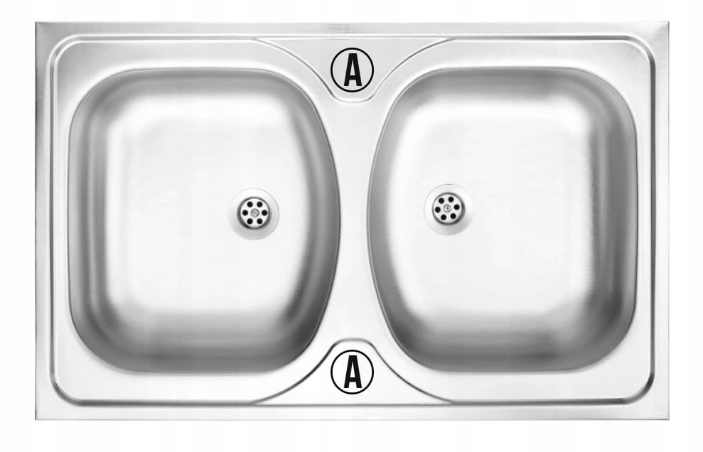 Doppelbecken Stahlspüle 80x50 mit Hahnloch und Siphon