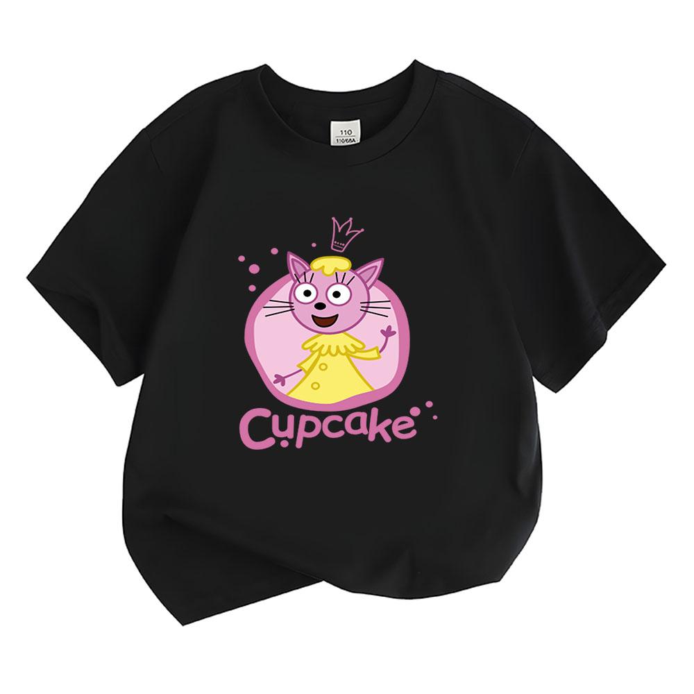 

100%Cotton Kid-e-cats Print Children T-Shirt Cartoon Kids Tees Three Kitten Russian Funny Boys Tops Cute Girls Clothing Summer 100 чёрный