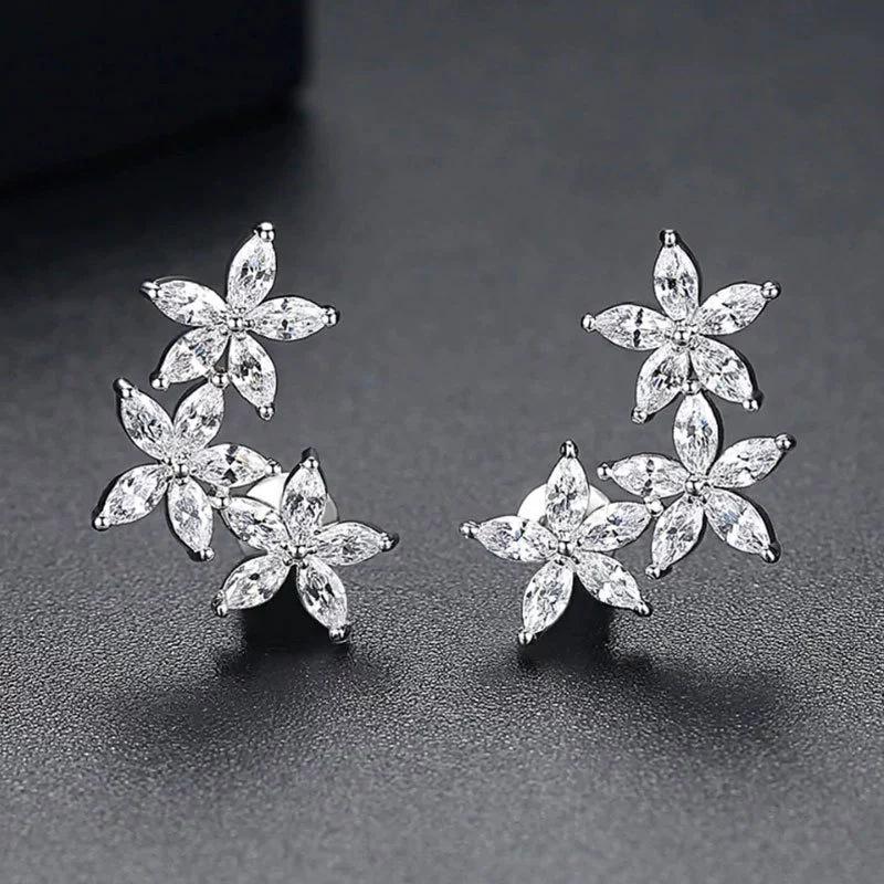2026 New Trendy Flower Set Zircon Stud Earrings for Women Simple Metal Five Petal Floral Charms Earrings Design Inspired Jewelry