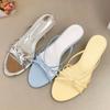 Fashion Sweet Bow Thin High Heel Slippers Women Summer Sexy Open Toe Narrow Band Slide Sandals Concise Elegant Non-slip Beach Sandals