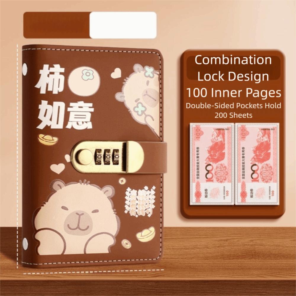 PU Kůže Šetřící Peníze Desky Kreslená Kapybara Plánovač Organizér Rozpočtový Desky se Zámkem Rodina