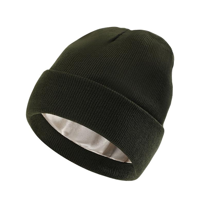 European-American Autumn/Winter Silk Satin Knitted Hat: Hairstyle Protection & Warmth