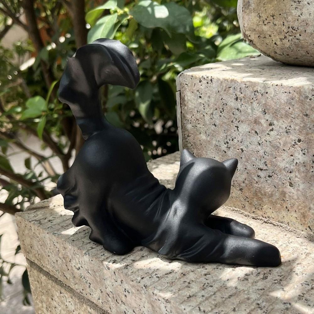 White Stretching Cat Figurine Glow in The Dark Cat Resin Sculpture  Party Decoration