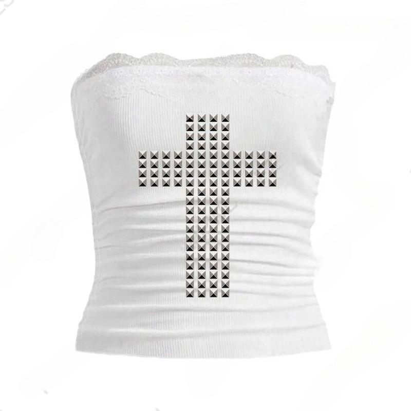 2KWEIRD Gothic Punk Rock Hip Hop Women's Sleeveless T-Shirt Sexy Slim Chic Casual Basics Metallic Decor Crop Tops Y2K Emo Girl Clothes