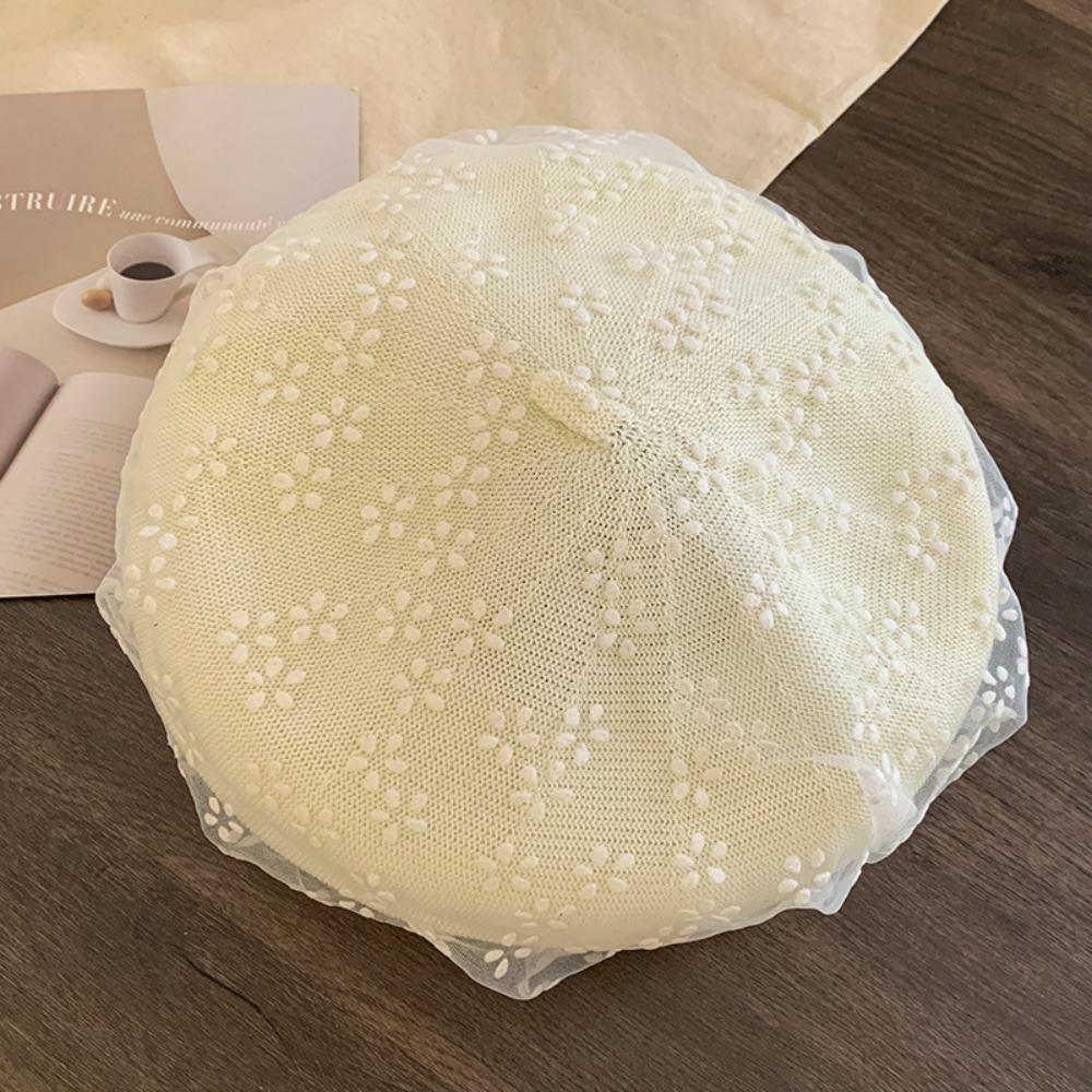 Korean Polka Dot Berets Mesh Beanie Cap British Knit Painter Caps  Streetwear