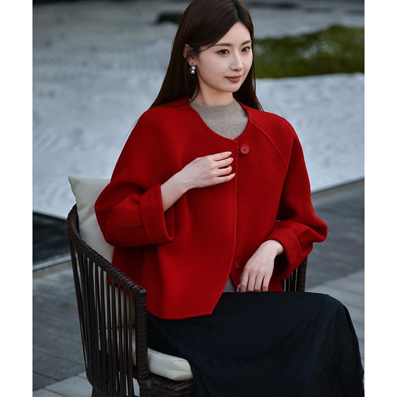 

Женское короткое двустороннее шерстяное пальто ручной работы, осеннее женское шерстяное пальто L