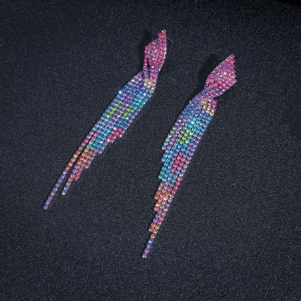 Gradient Rhinestone Chain Tassel Earrings - European & American Runway Style