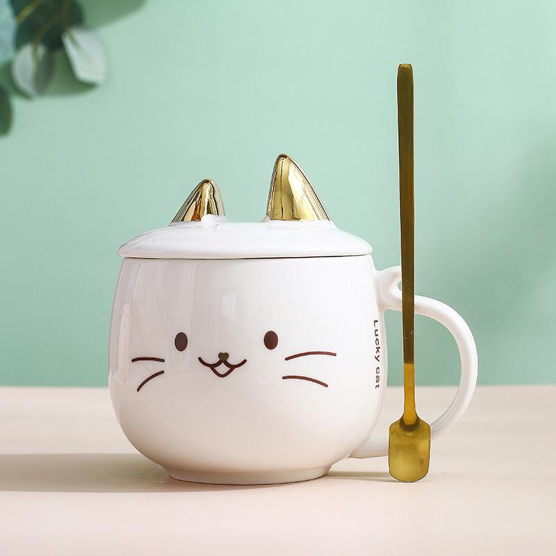 Mobile Phone Holder Mug with Lid Spoon Household Company Creative Personalized Cat Ceramic Cup Male and Female Cute Water Cup