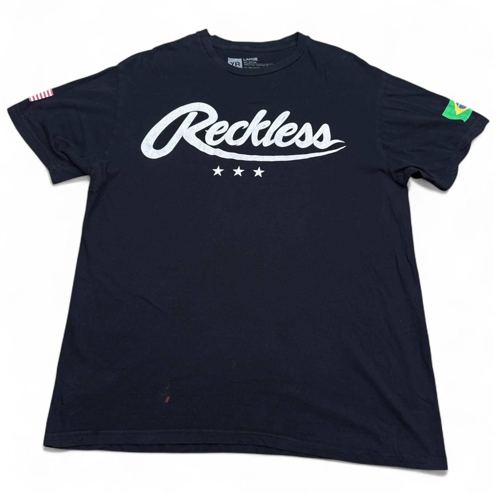 Young & Reckless Y&R T-Shirt Mens Size Large Black Brazil USA Logo Y2K Skate S