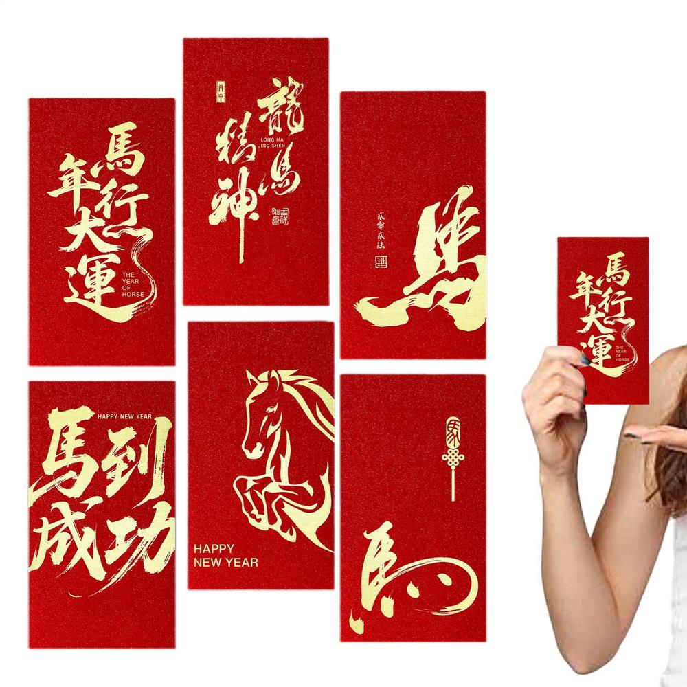 

Red Envelopes For Money 6 Pieces Horse Design Pocket 2026 Auspicious Cloud Pattern Lunar New Year Red Envelopes For Boys Girls