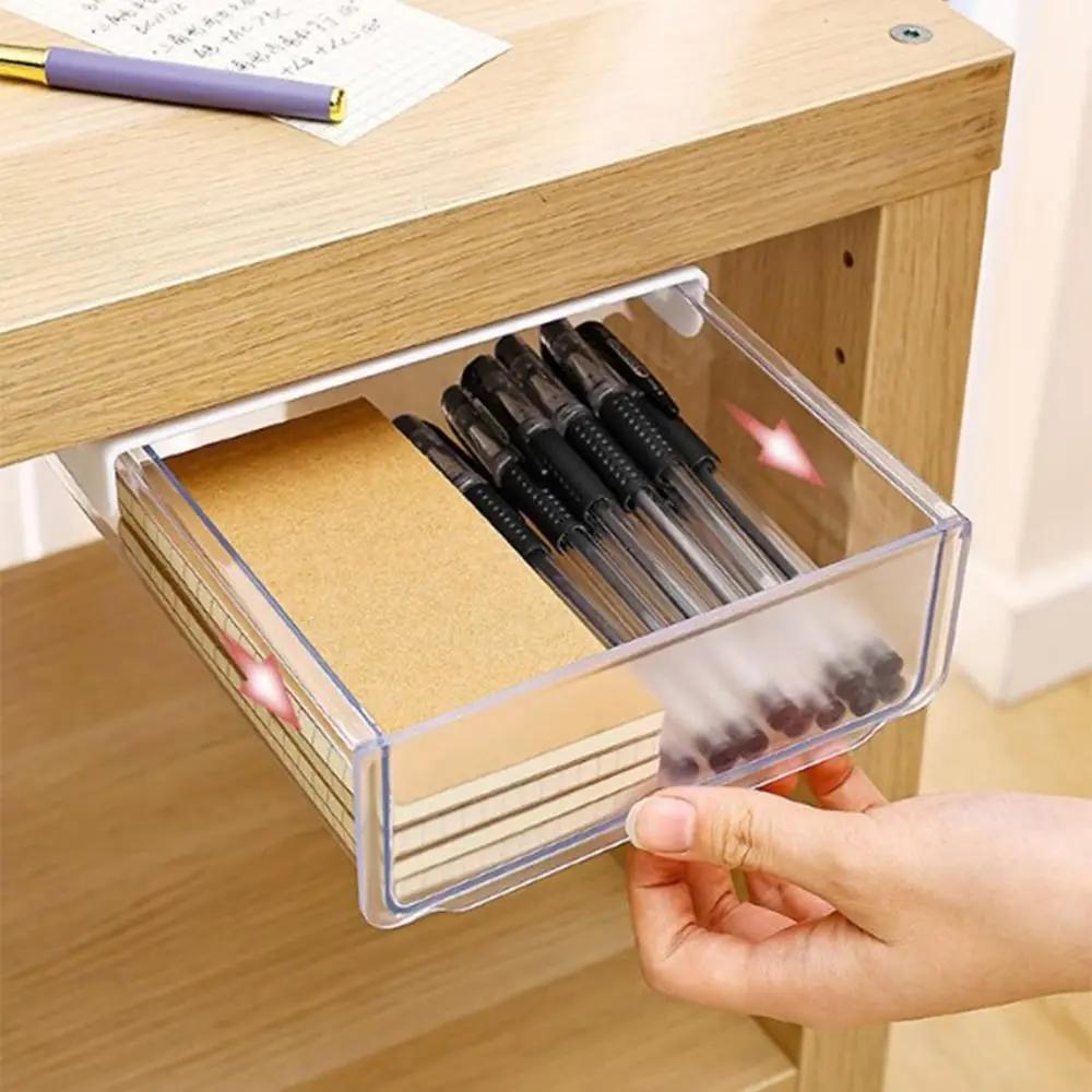 ABS Undertable Drawer Storage Box Hidden Storage Design Solid Color Table Bottom Sorting Pencil Tray Hanging Save Space
