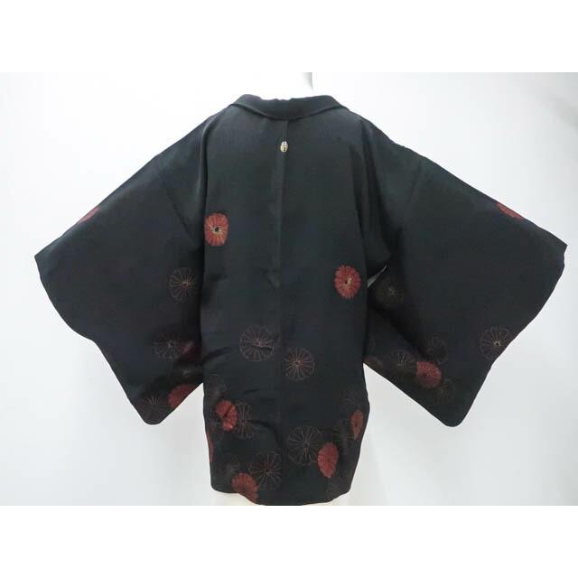 

Recycled kimono, black haori, Showa retro, sewn, chrysanthemum pattern, haori string sold separately, pure silk, body length approx. 75cm,