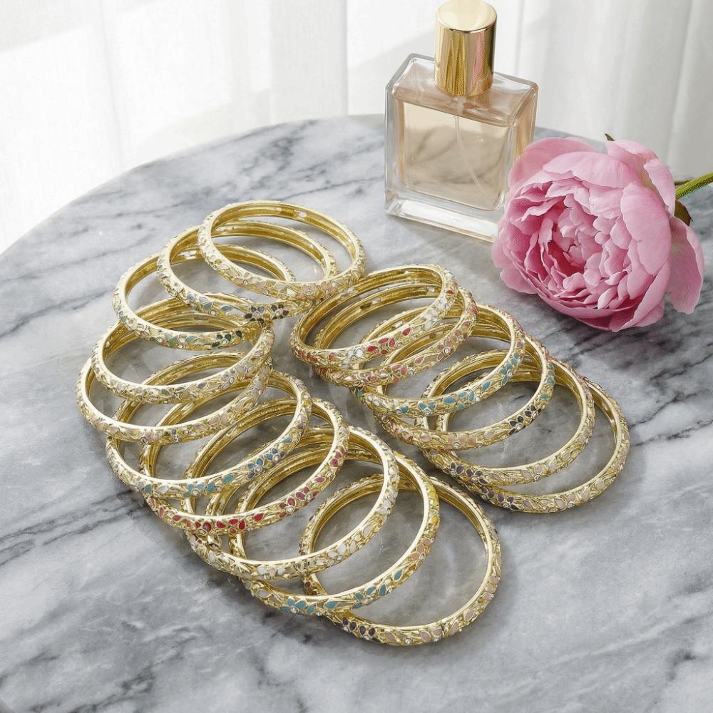 Traditional Flower Crystal Bangle Colorful Women's Hand Bracelet Vintage Cloisonne Bangle Ladies