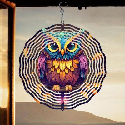 Owl Wind Spinner Garden Decor with 360 Rotating Hook Vibrant Metal Outdoor Hanging Ornament for Yard Balcony Patio Bird Repellent