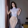 Sexy Women Ice Silk Short Top Sheer See Through Short T-Shirt Oil Glossy Shiny Tops Shirts Summer T-shirt Yoga Dance Wear