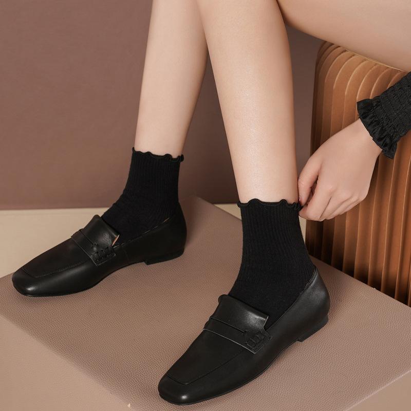 ODM wind square head flat bottom wind low-top small leather shoes fashion single shoe manufacturer