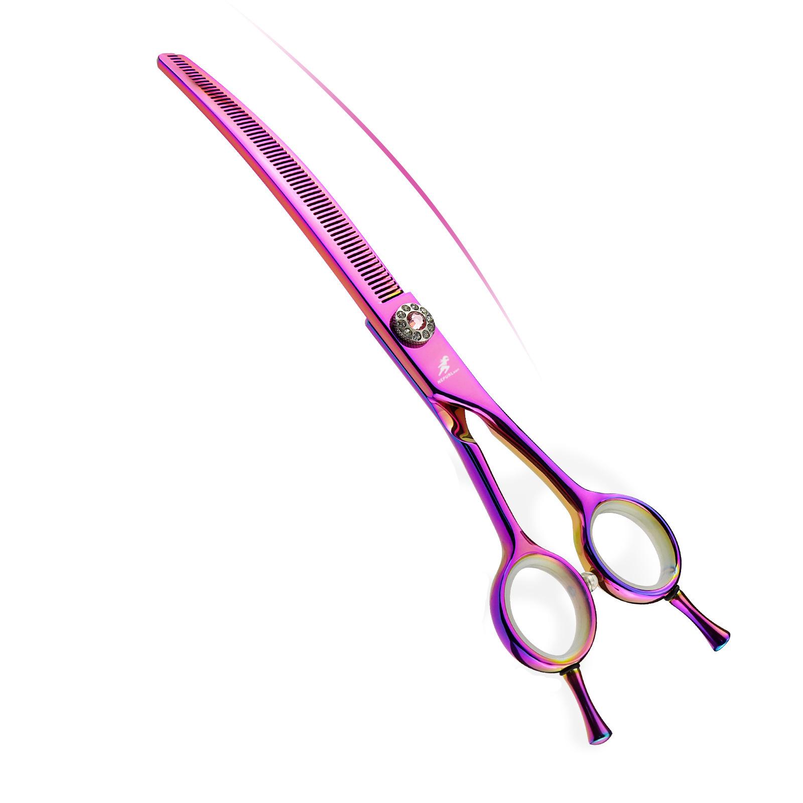 7.0 Pink Curved Blade Fine-Tooth Pet Grooming Scissors