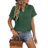 V-neck Button Solid Color Loose Short Sleeved Women's T-shirts