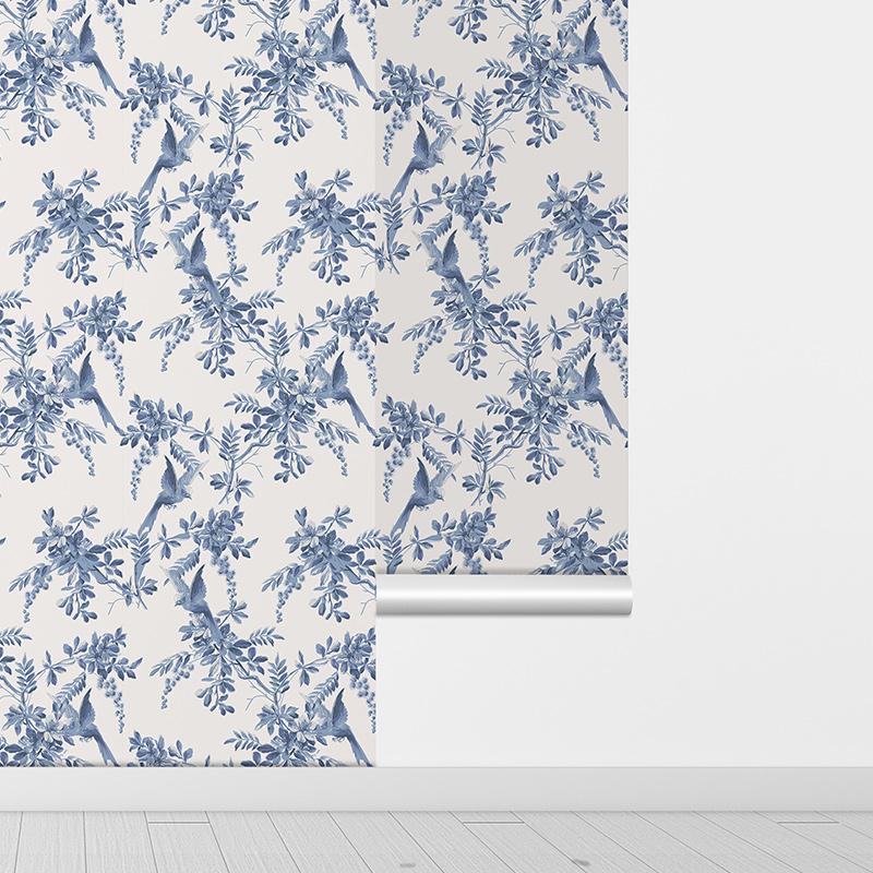 Blue Leaves Tree PVC Wallpaper Retro Peel And Stick Waterproof Furniture Cabinet Sticker Renovated Bathroom Kitchen Wall Decor