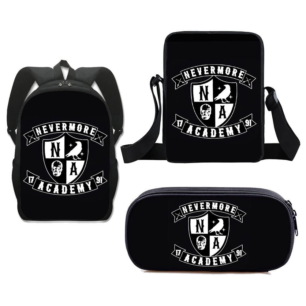

3pcs Wednesday The Adams Family Backpack+shoulder Bag+pencil Case Set Kids Gift BlackWhite