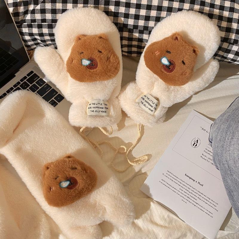 Wysokiej jakości rękawiczki z nadrukiem pantery dla kobiet na zimę, pluszowe rękawiczki dla studentów do utrzymania ciepła i na rower, grube pluszowe rękawiczki