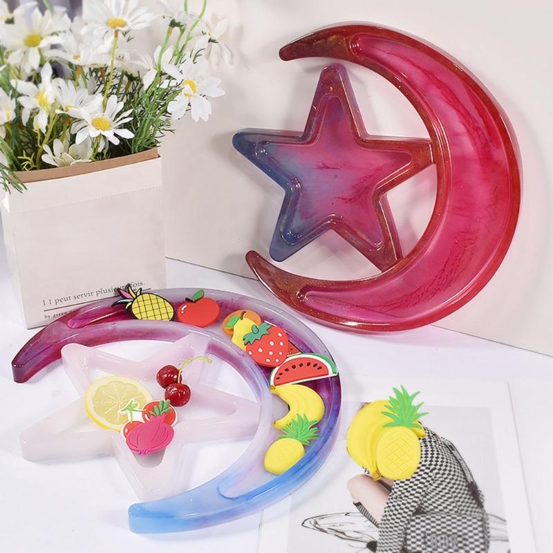 Moon Star Tray Resin Mold Silicone Crescent Mold Jewelry Storage Plate Mold for DIY Trinket Container Resin Crafts