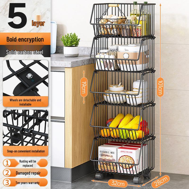 Multi-layer Floor-standing Fruit & Veggie Basket Rack for Kitchen & Home