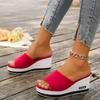 Fashion Slippers for Women Basic Beach Wedges Mid Heels Leopard Print Shoes Woman Solid Flock Platform Summer Shoes Plus Size